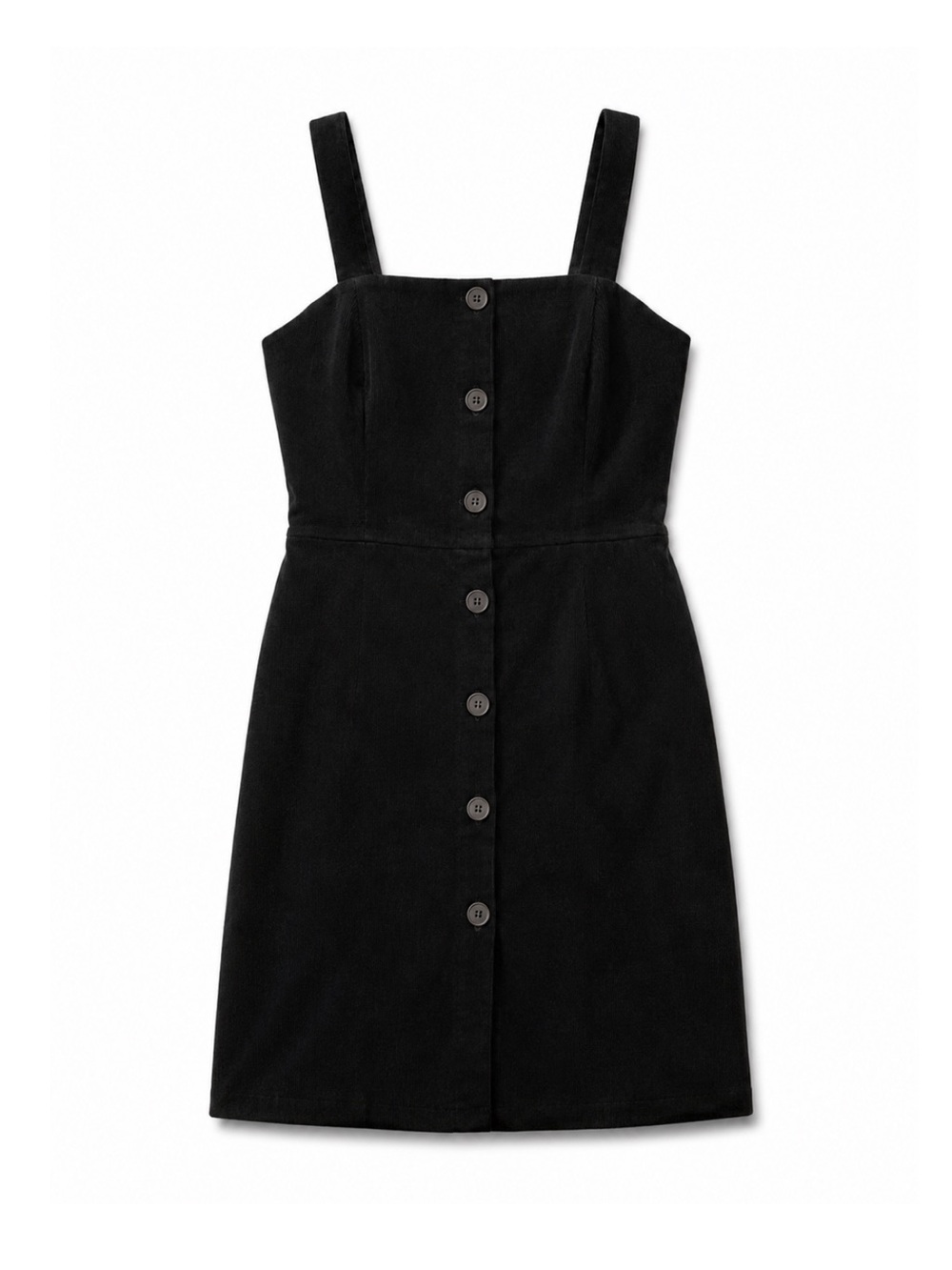Black Corduroy Square Neck Button Front Mini Dress | Shein Medium